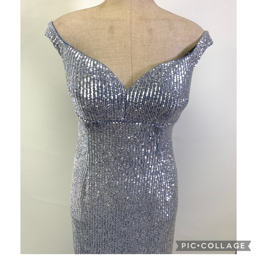 Aidan Mattox fully sequin off shoulder sweetheart neck midi mermaid dress - Picture 2 of 4